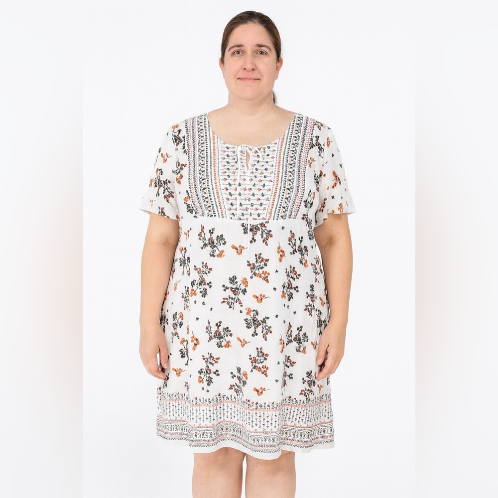 Lapogee Boho Peasant Woven Dress Floral Gold Foil XL Extra Large New NWT